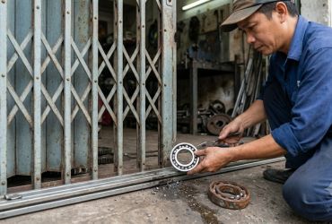 Thay lò xo cửa cuốn kéo tay: Khắc phục đứt lò xo, tuột cót khiến cửa cuốn kéo tay bị nặng.