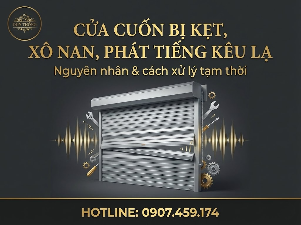 Cửa cuốn kẹt do lệch ray và bụi bẩn bám trong rãnh