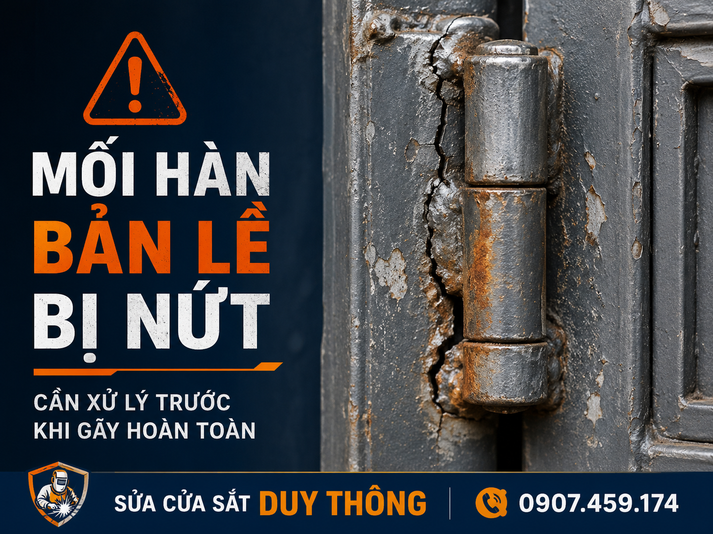 Mối hàn bản lề cửa sắt bị nứt và bong sơn