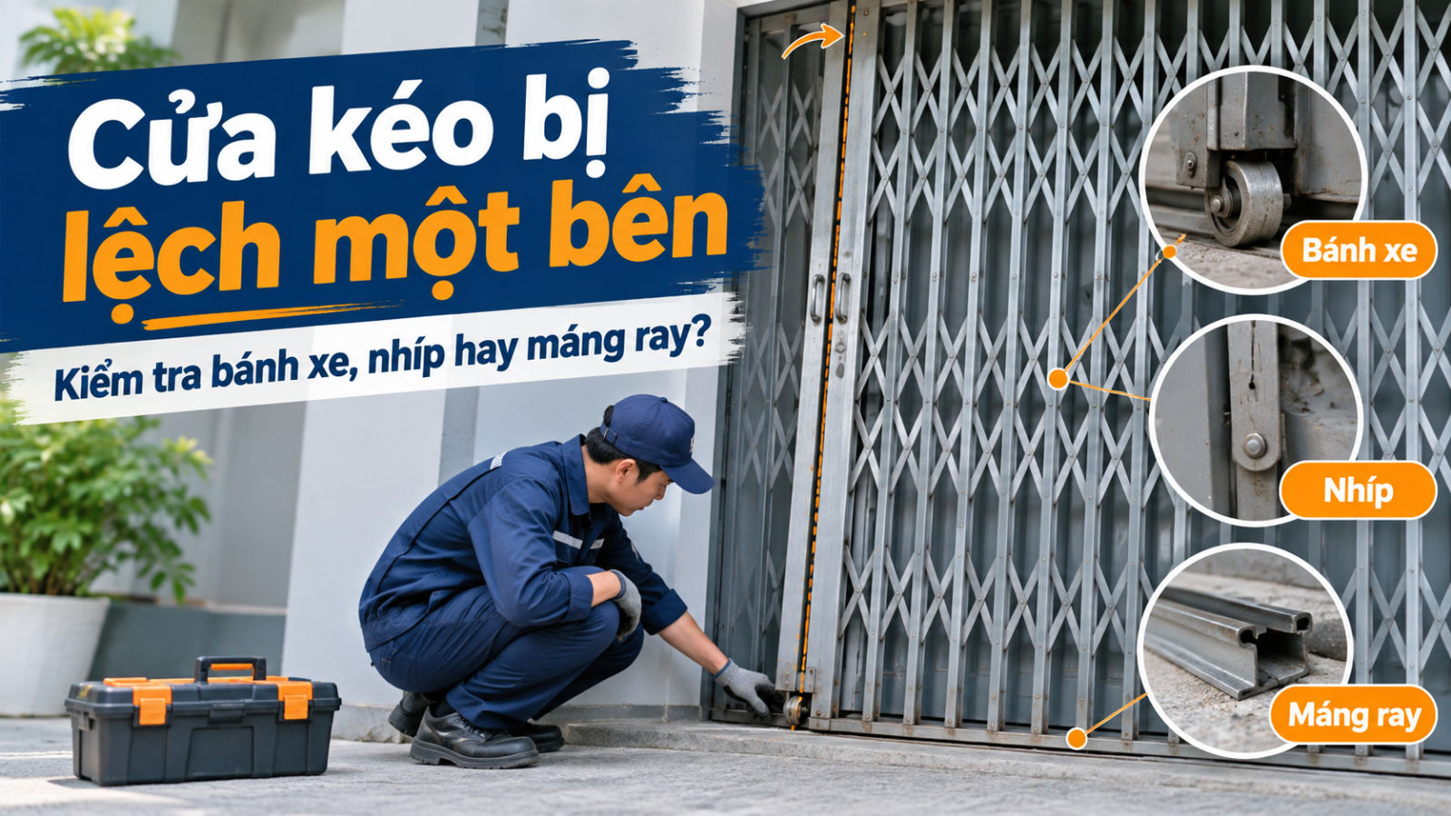 Kiểm tra bánh xe khi cửa kéo chạy lệch