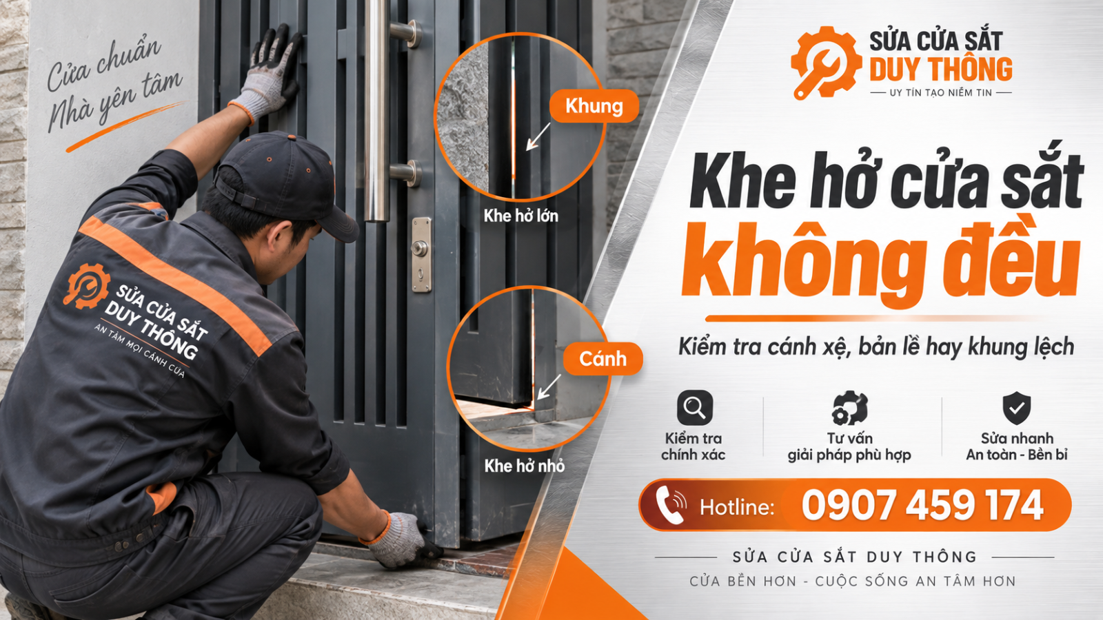 Đo đường chéo khung để xác định cửa sắt bị lệch