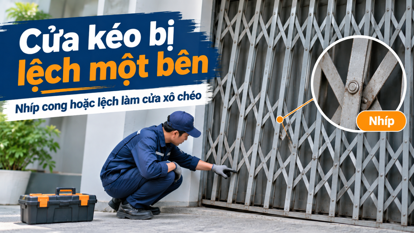 Nhíp cửa kéo bị lệch làm thân cửa xô chéo