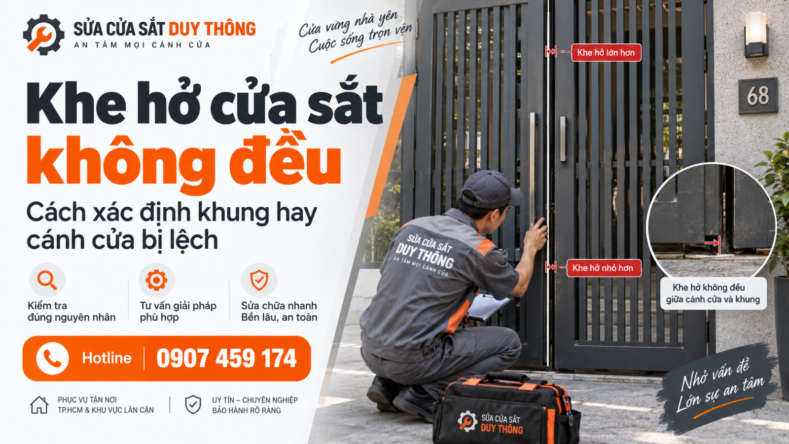 Khe hở cửa sắt không đều giữa cánh cửa và khung cửa