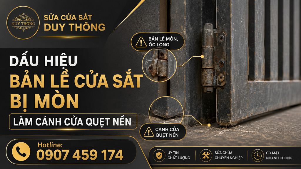 Dấu hiệu bản lề cửa sắt bị mòn làm cánh cửa quẹt nền