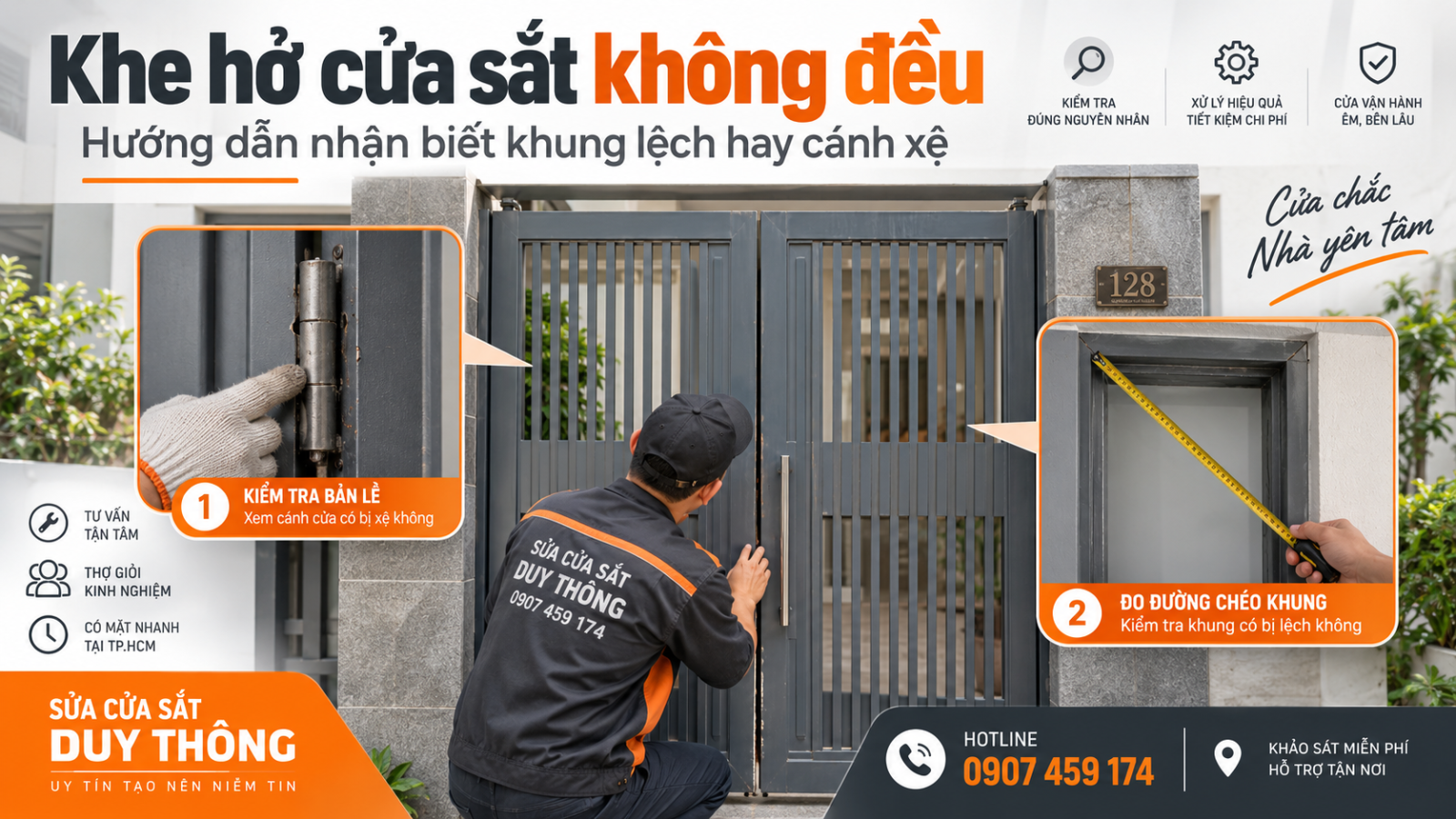 Khung cửa sắt bị lệch làm khe giữa khung và cánh không đều