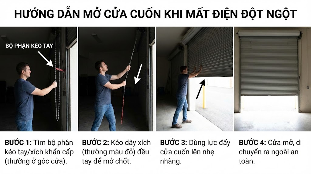 Hướng dẫn mở cửa cuốn khi bị mất điện