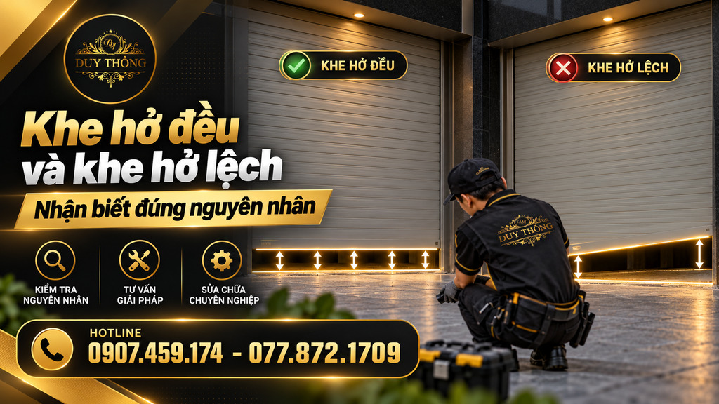 So sánh khe hở đều và khe hở lệch dưới cửa cuốn