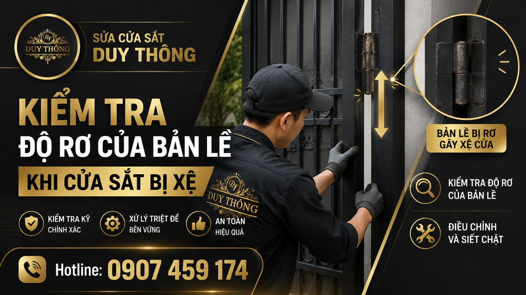 Kiểm tra độ rơ của bản lề khi cửa sắt bị xệ