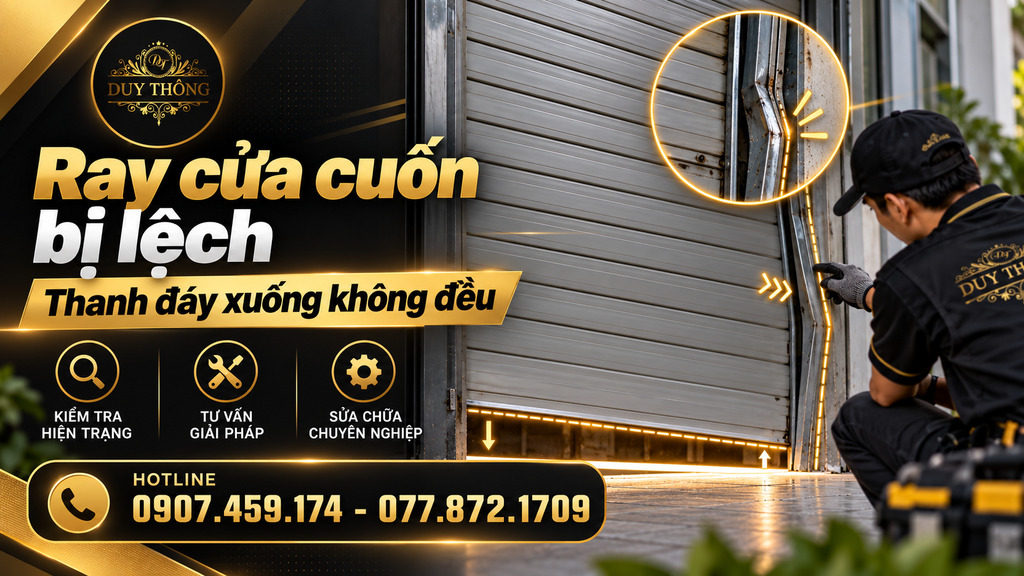 Ray cửa cuốn bị lệch khiến thanh đáy xuống không đều