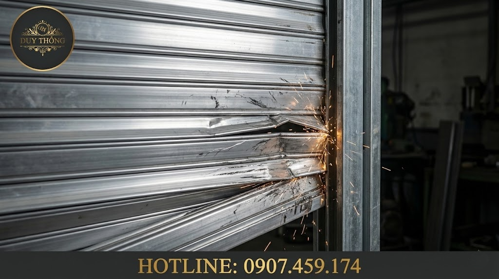 Nan cửa cuốn bị xô lệch cần dừng vận hành để tránh cong gãy